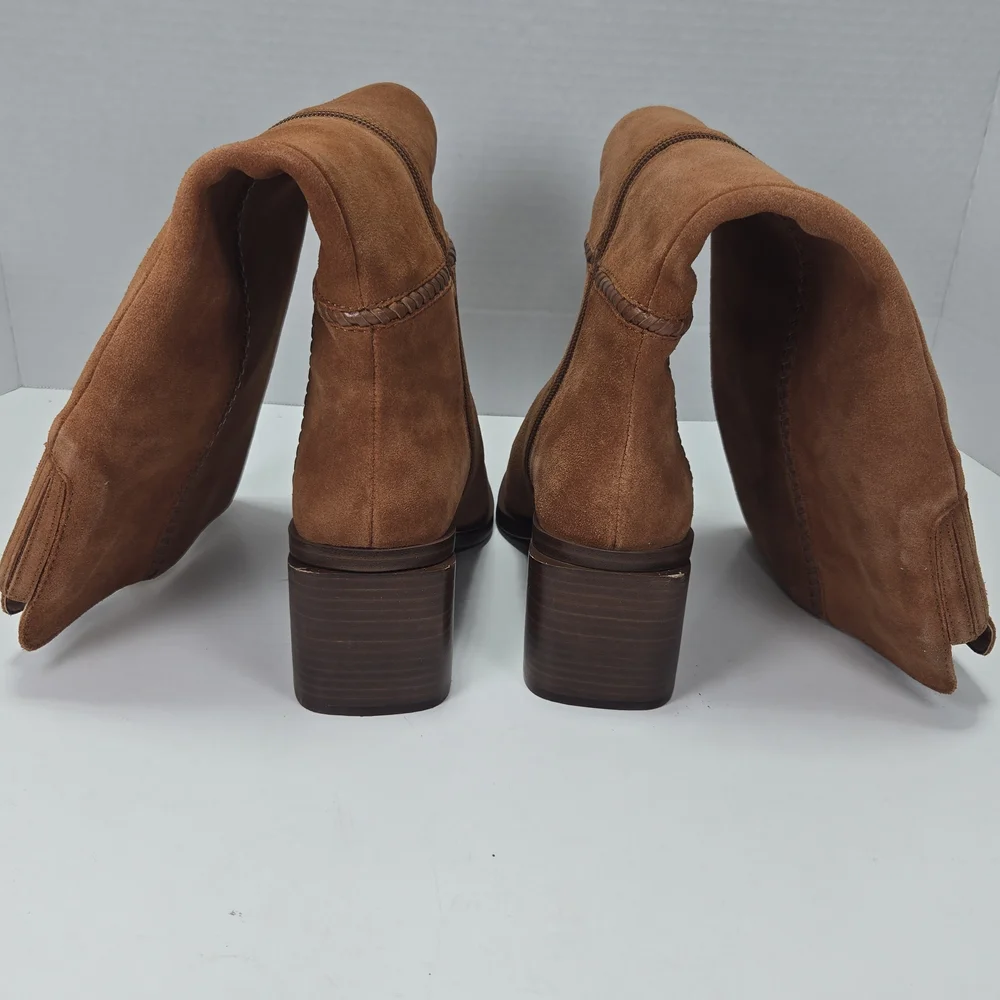 Vince Camuto Kaleeca Warm Caramel Suede Tall Riding Cowgirl Boots Size 5 - Picture 5 of 16